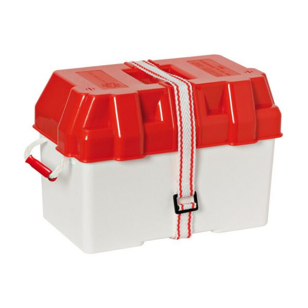 Battery Box White/Red 100 Amp with Straps Yacht/Caravan